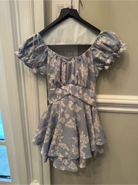 Altar'd State Light Blue and White Floral Mini Dress/ Romper